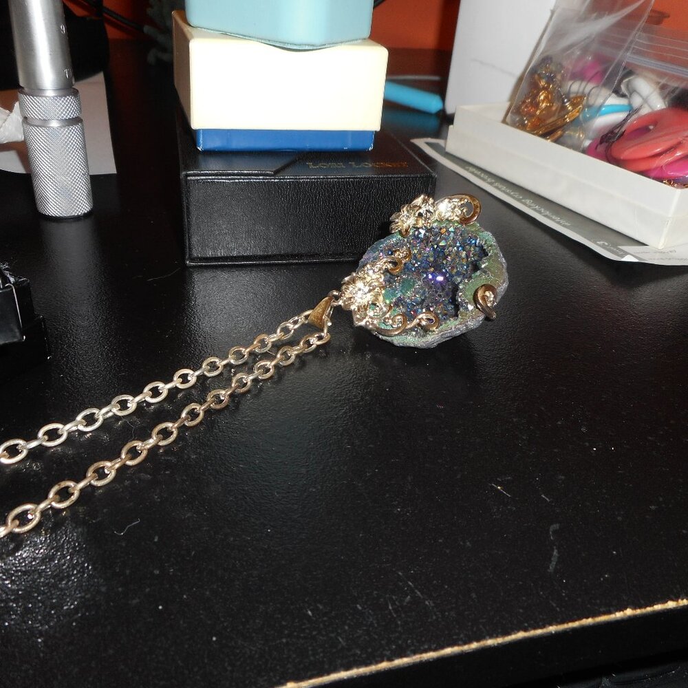 GEODE NECKLACE, silver, WEAR AS A GEODE OR A ROCK pendant.